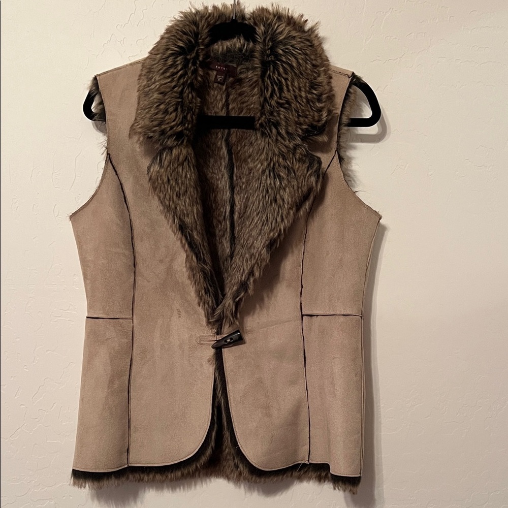 Fever Tan Faux suede Vest with Faux Fur Trim